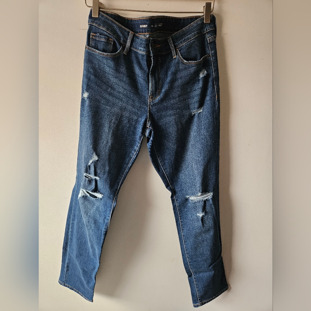 OLD NAVY power slim straight distressed jeans. Size 10